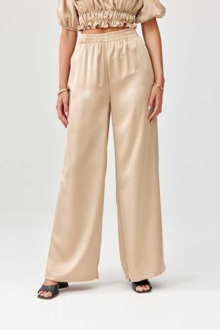 Tarifa - satin trousers with elastic waistband BEZ  