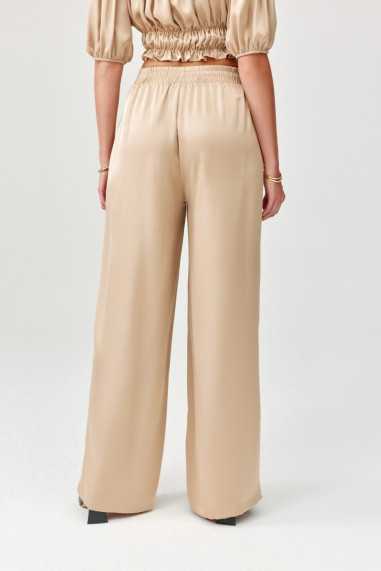 Tarifa - satin trousers with elastic waistband BEZ  