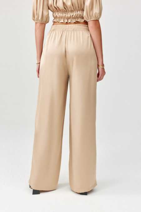 Tarifa - satin trousers with elastic waistband BEZ  