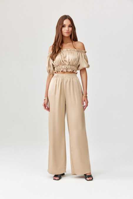 Tarifa - satin trousers with elastic waistband BEZ  