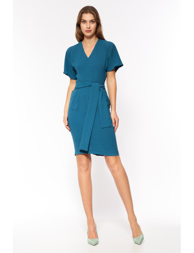 Robe élégante avec un galon à la taille  -  azur 