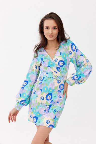 Elle - dress with a folded neckline and puffy sleeves E23  