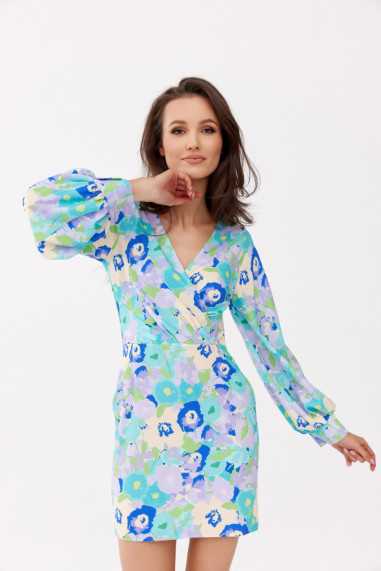Elle - dress with a folded neckline and puffy sleeves E23  