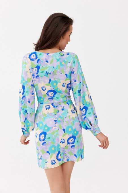 Elle - dress with a folded neckline and puffy sleeves E23  