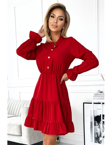 Robe avec un décolleté et des boutons dorés - ROUGE 