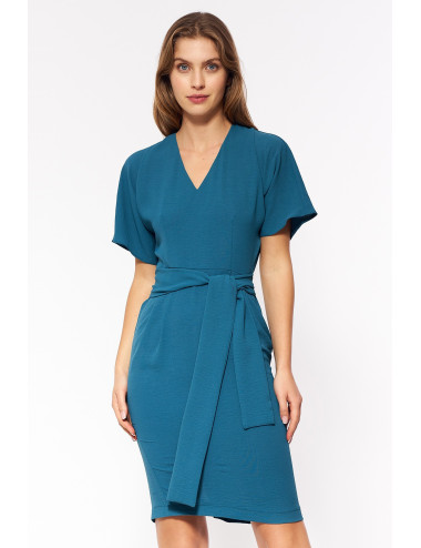 Robe élégante avec un galon à la taille  -  azur 