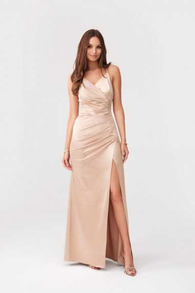 Lamelia - long satin dress with open back and straps BEZ  