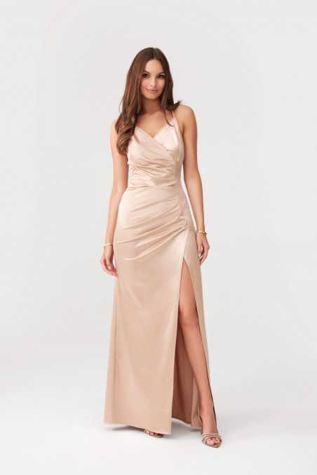 Lamelia - long satin dress with open back and straps BEZ  