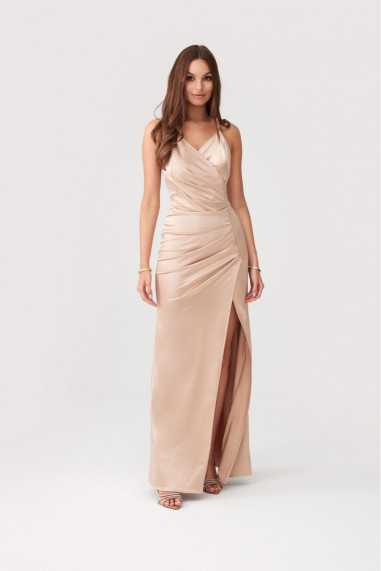 Lamelia - long satin dress with open back and straps BEZ  