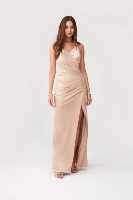 Lamelia - long satin dress with open back and straps BEZ  