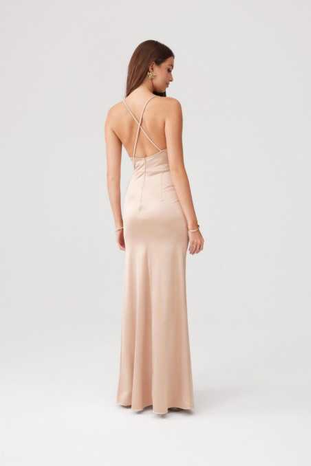 Lamelia - long satin dress with open back and straps BEZ  