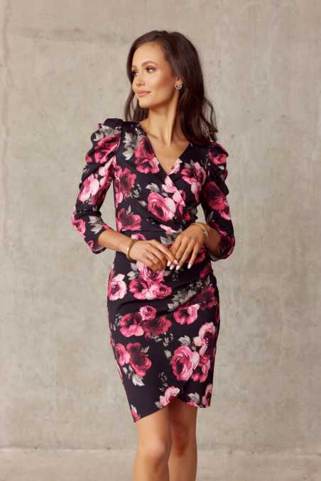 Laura - patterned dress with 3/4 sleeves E09  