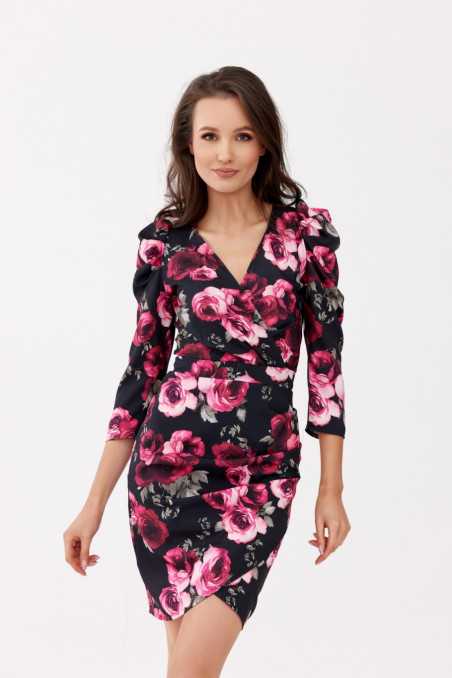 Laura - patterned dress with 3/4 sleeves E09  