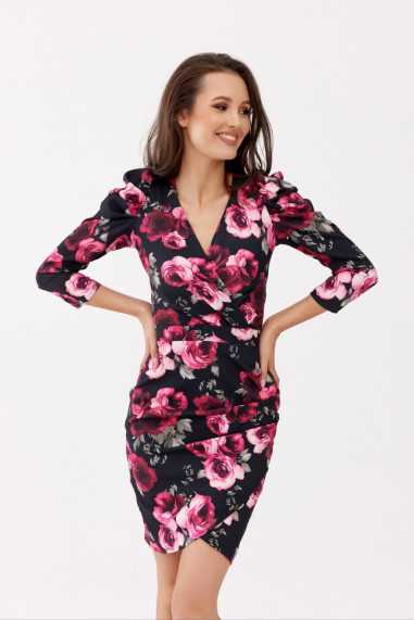 Laura - patterned dress with 3/4 sleeves E09  