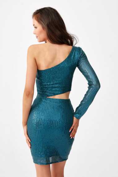 Miley - sequin dress with a cutout on one shoulder BUT  