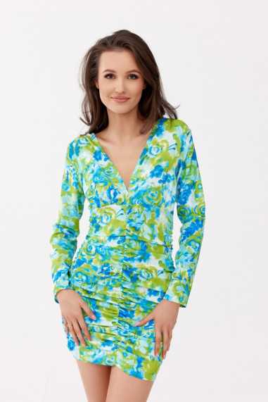 Molly - draped dress with a print and a foldover neckline E21  