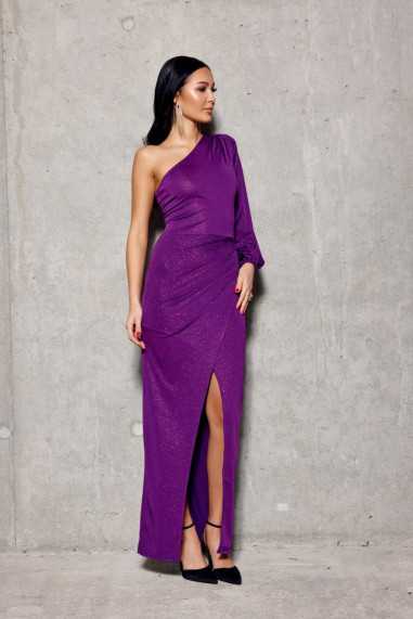 Natalie - glitter maxi dress with one-shoulder sleeves BIS  