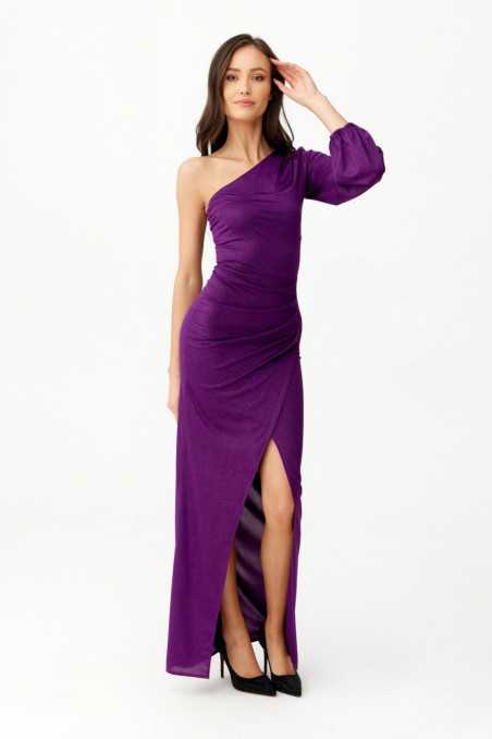 Natalie - glitter maxi dress with one-shoulder sleeves BIS  