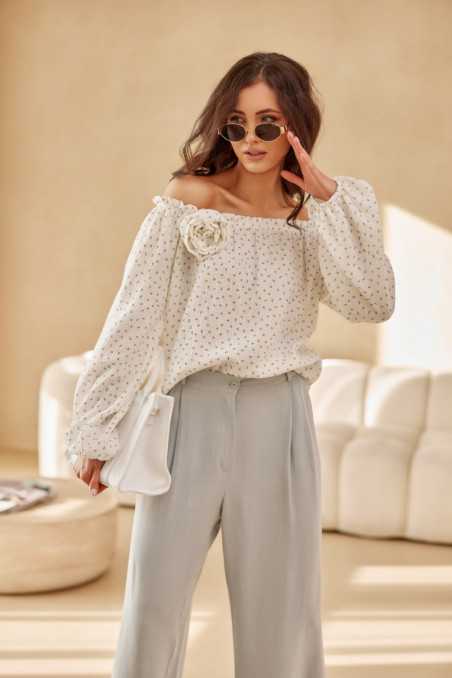 Lima - patterned spangled blouse with buff-collared sleeves 01K  