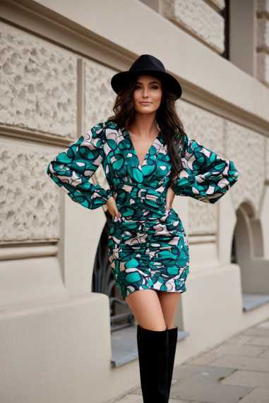 Sasha - robe à volants et manches bouffantes à motifs  