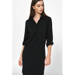 Robe oversize noire à manches retroussées 