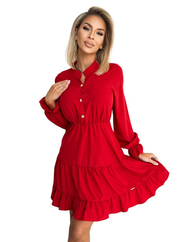 Robe avec un décolleté et des boutons dorés - ROUGE 