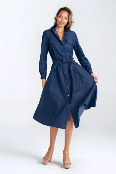 Sukienka jeansowa, zapinana na napy - denim   