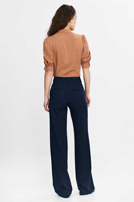 Pantalon bootcut à bouton caché - bleu marine - nife  