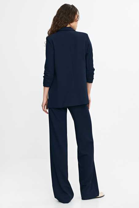 Pantalon bootcut à bouton caché - bleu marine - nife  