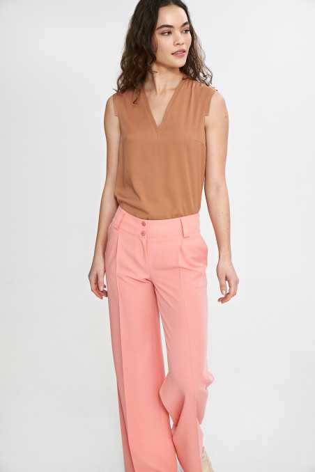 Pantalon à jambes larges et plis - saumon - nife  