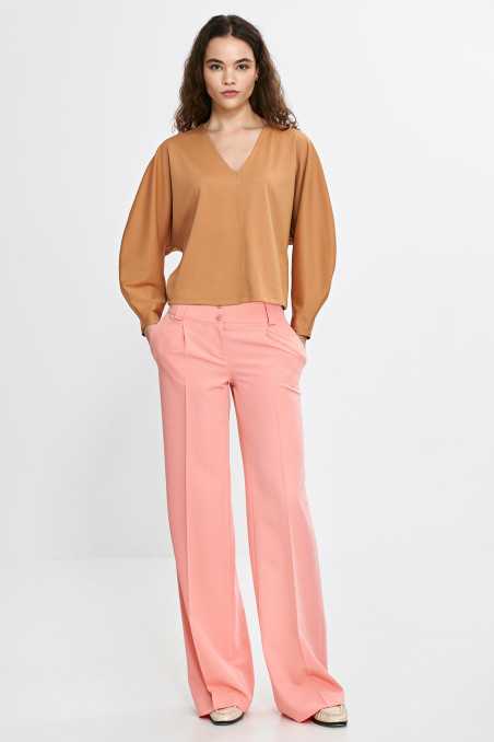 Pantalon à jambes larges et plis - saumon - nife  