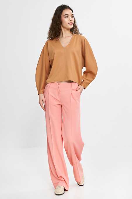 Pantalon à jambes larges et plis - saumon - nife  