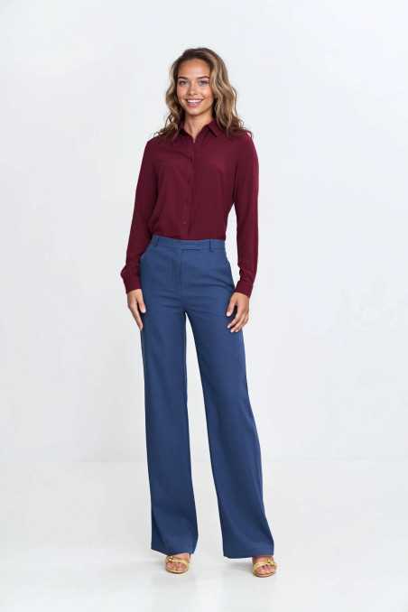 Pantalon bootcut en rayonne avec bouton dissimulé - cobalt - nife  