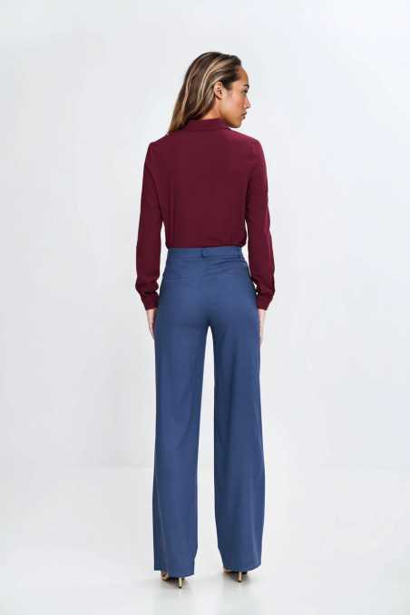 Pantalon bootcut en rayonne avec bouton dissimulé - cobalt - nife  