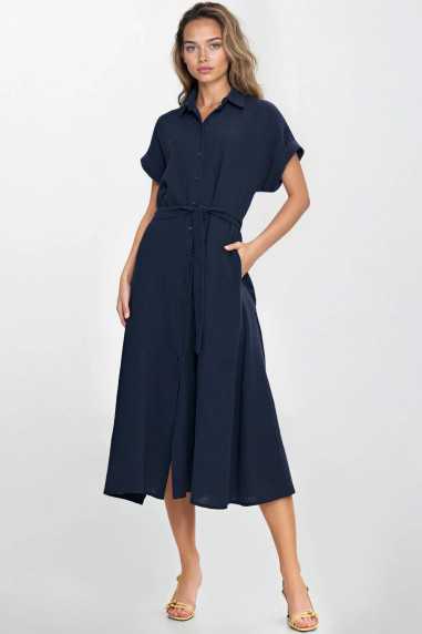 Robe-chemise en mousseline de coton - bleu marine - nife  