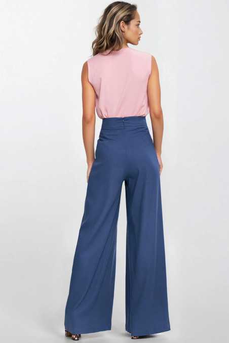 Pantalon palazzo en rayonne - cobalt - nife  