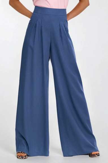 Pantalon palazzo en rayonne - cobalt - nife  