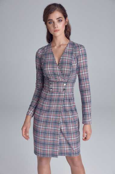 Robe à carreaux avec une ceinture ornée de boutons-pression - nife  