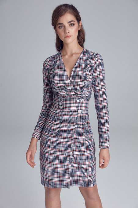 Robe à carreaux avec une ceinture ornée de boutons-pression - nife  