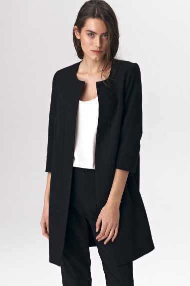 Veste longue noire sans fermeture - nife  