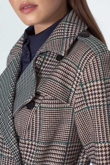 Manteau croisé avec ceinture pied-de-poule - nife  
