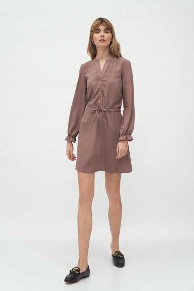 Robe en viscose couleur moka, nouée à la taille - nife  