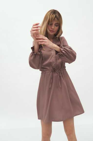 Robe en viscose couleur moka, nouée à la taille - nife  