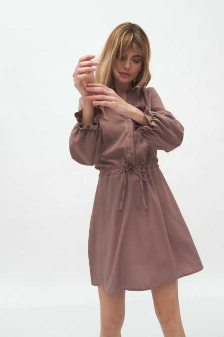 Robe en viscose couleur moka, nouée à la taille - nife  