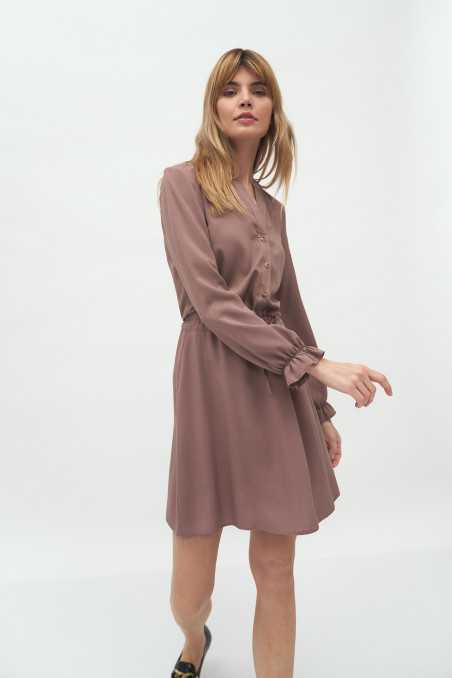 Robe en viscose couleur moka, nouée à la taille - nife  