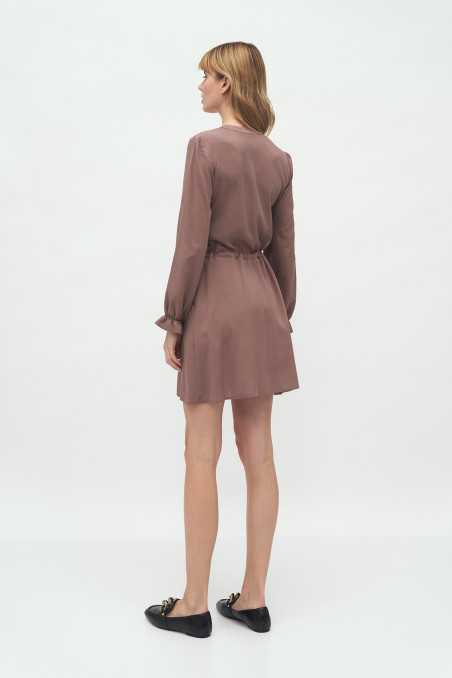 Robe en viscose couleur moka, nouée à la taille - nife  