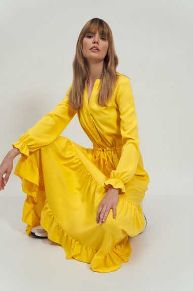 Robe longue jaune à volants - nife  