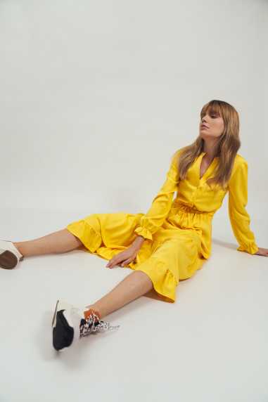 Robe longue jaune à volants - nife  
