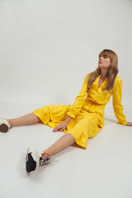 Robe longue jaune à volants - nife  