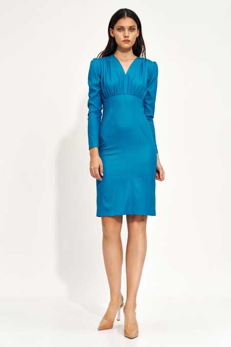 Robe bleue cintrée à manches longues - nife  